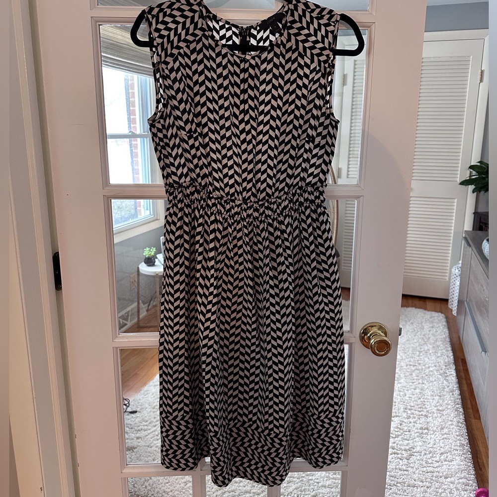 J. Crew Black and White Geometric Midi Dress